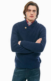 Синий джемпер с воротом на пуговице Mustang