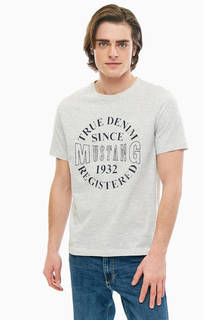 Серая хлопковая футболка с принтом Mustang