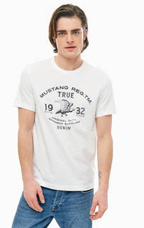 Белая хлопковая футболка с принтом Mustang