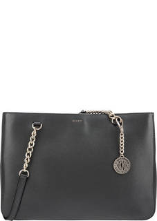 Кожаная сумка серого цвета с длинными ручками Dkny