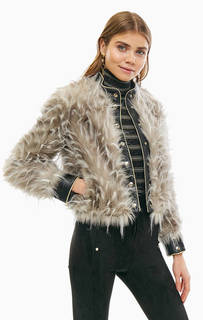 Серая шуба на кнопках с контрастными вставками Patrizia Pepe