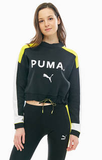 Укороченный хлопковый свитшот серого цвета Puma