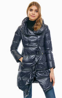 Удлиненный синий пуховик на кнопках Patrizia Pepe