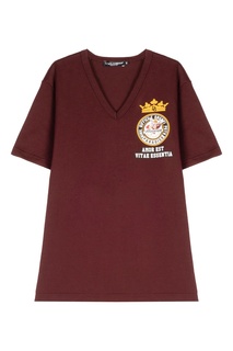 Бордовая футболка с V-вырезом Dolce & Gabbana