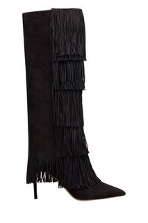 Черные сапоги с бахромой Shake Stretch Boot 85 Aquazzura