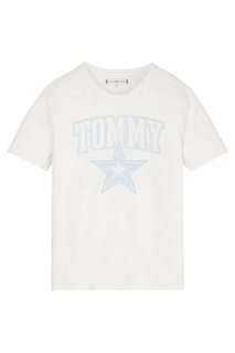 Белая футболка с голубым принтом Tommy Hilfiger Kids