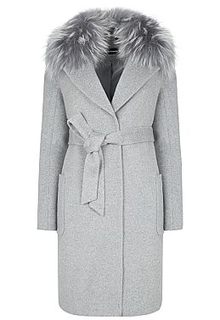Шерстяное пальто с отделкой мехом енота La Reine Blanche
