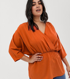 Топ с запахом и сборками на рукавах ASOS DESIGN Curve - Оранжевый