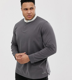 Лонгслив большого размера с воротником на пуговице Jack & Jones Premium - Серый