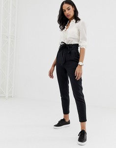 Суженные книзу льняные брюки с завязкой на поясе ASOS DESIGN - Черный