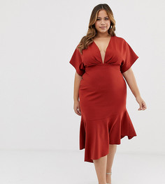 Платье миди с глубоким V-образным вырезом ASOS DESIGN Curve - Оранжевый
