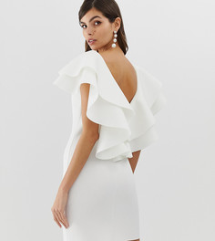 Платье мини с открытой спиной и двойной оборкой ASOS DESIGN - Кремовый