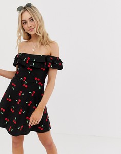 Сарафан с двойной оборкой и принтом вишни ASOS DESIGN - Мульти
