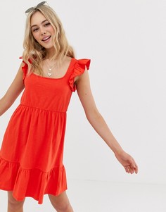 Хлопковое свободное платье с оборками ASOS DESIGN - Красный