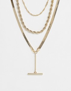 Золотистое многоярусное ожерелье из цепочек с различными дизайнами River Island - Золотой