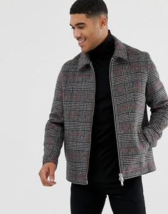 Куртка из ткани с добавлением шерсти в серо-оранжевую клетку на молнии ASOS DESIGN - Серый