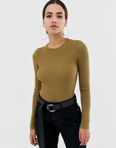 Вязаный боди цвета хаки в рубчик с круглым вырезом Missguided - Зеленый