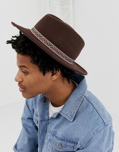 Коричневая шляпа с широкими полями и ацтекским принтом на ленте ASOS DESIGN - Коричневый