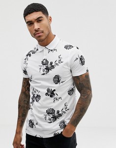 Футболка-поло с цветочными принтом ASOS DESIGN - Белый