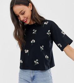 Свободная футболка с цветочной вышивкой ASOS DESIGN Tall - Черный