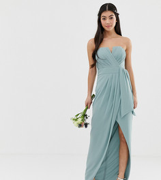 Эксклюзивное зеленое платье-бандо мидакси с плиссировкой и запахом TFNC Petite bridesmaid - Зеленый