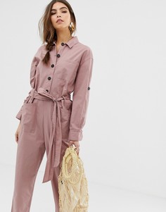 Комбинезон с пуговицами и отделкой на талии ASOS DESIGN - Фиолетовый