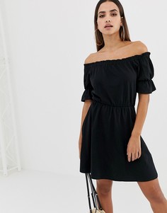 Платье мини с открытыми плечами и пышными рукавами ASOS DESIGN - Черный