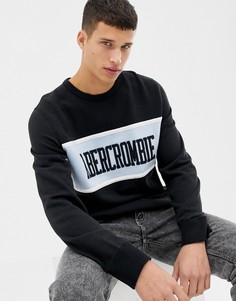 Черно-синий свитшот с логотипом на груди Abercrombie & Fitch - Черный