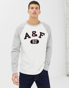 Бело-серый бейсбольный свитшот с логотипом Abercrombie & Fitch - Белый