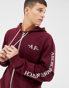 Бордовый худи на молнии с логотипом Abercrombie & Fitch - Красный