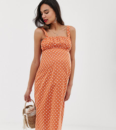 Сарафан миди в горошек цвета ржавчины со сборками на груди ASOS DESIGN Maternity - Мульти