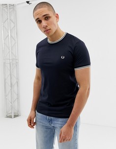 Темно-синяя футболка с контрастной отделкой Fred Perry - Темно-синий