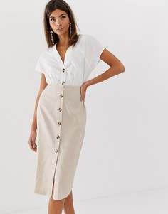 Платье миди на пуговицах из смеси хлопка и льна ASOS DESIGN - Мульти