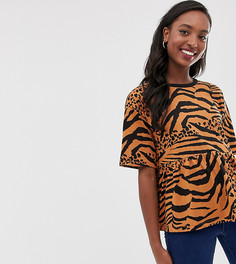Свободный топ со звериным принтом ASOS DESIGN Tall - Коричневый