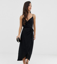 Платье макси на бретелях с запахом ASOS DESIGN Petite - Черный