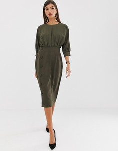 Платье-футляр миди с юбкой на пуговицах ASOS DESIGN - Зеленый