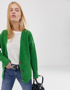Кардиган крупной вязки с эффектной пуговицей ASOS DESIGN - Зеленый