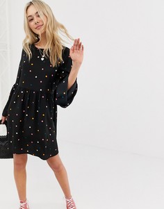 Свободное платье мини в горошек расклешенными рукавами ASOS DESIGN - Мульти