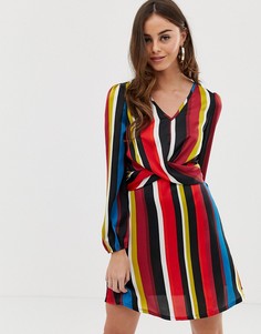 Платье мини в полоску с перекрученной отделкой Boohoo - Мульти