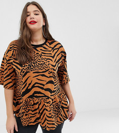 Свободный топ с анималистичным принтом ASOS DESIGN Curve - Коричневый