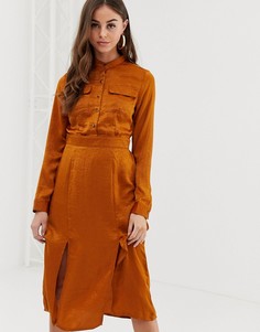 Платье-рубашка цвета ржавчины с разрезами по бокам Boohoo - Коричневый