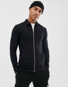 Черная трикотажная куртка Харрингтон обтягивающего кроя ASOS DESIGN - Черный