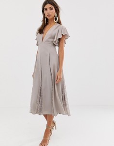Платье миди с кружевными вставками ASOS DESIGN - Мульти