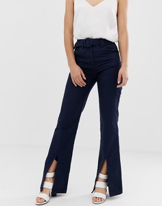 Расклешенные брюки с поясом и разрезами ASOS DESIGN - Темно-синий