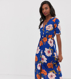 Платье миди с цветочным принтом и сборками на рукавах Influence Tall - Темно-синий