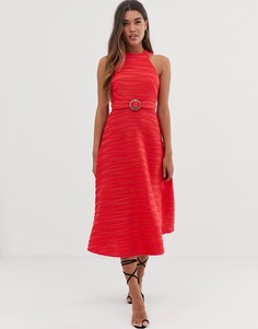 Фактурное приталенное платье миди с поясом ASOS DESIGN - Красный