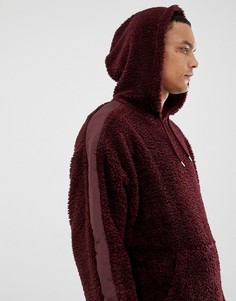 Oversize-худи из искусственного меха бордового цвета с полосками по бокам ASOS DESIGN - Красный
