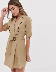 Светло-бежевое платье-блейзер с поясом Boohoo - Светло-бежевый