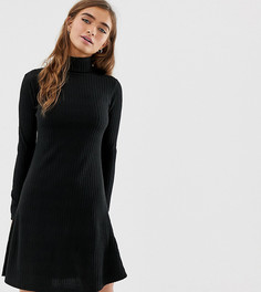 Черное платье с отворачивающимся воротом New Look Petite - Черный