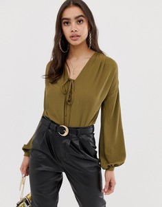 Боди с длинными рукавами и шнуровкой ASOS DESIGN - Зеленый